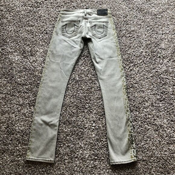 True Religion Jeans 26 Jude Sand Drifter Gray Leopard Print Skinny Low Rise - Picture 3 of 14